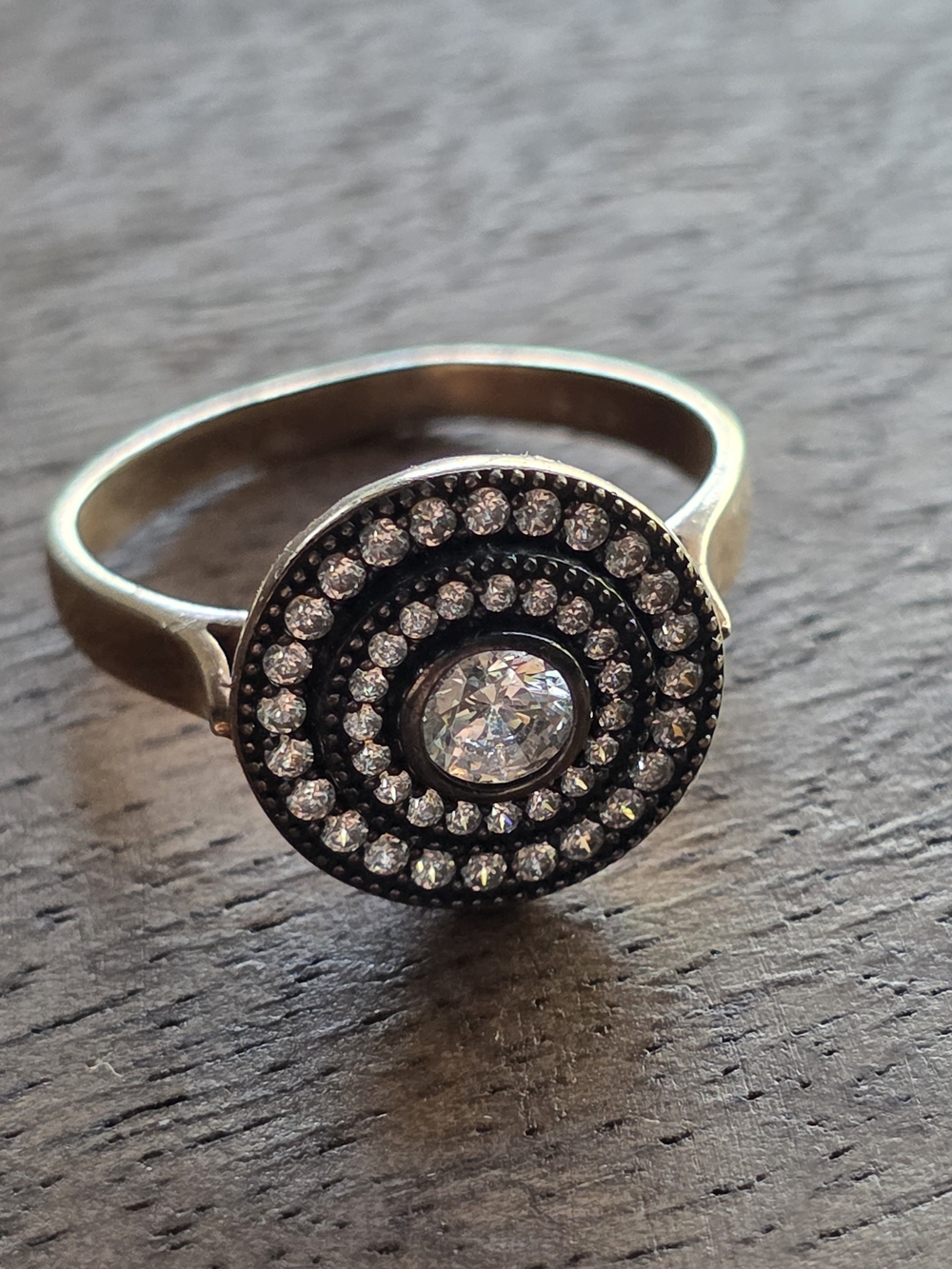 Crystal Halo Silver-Tone Round Cocktail Ring - White Crystal